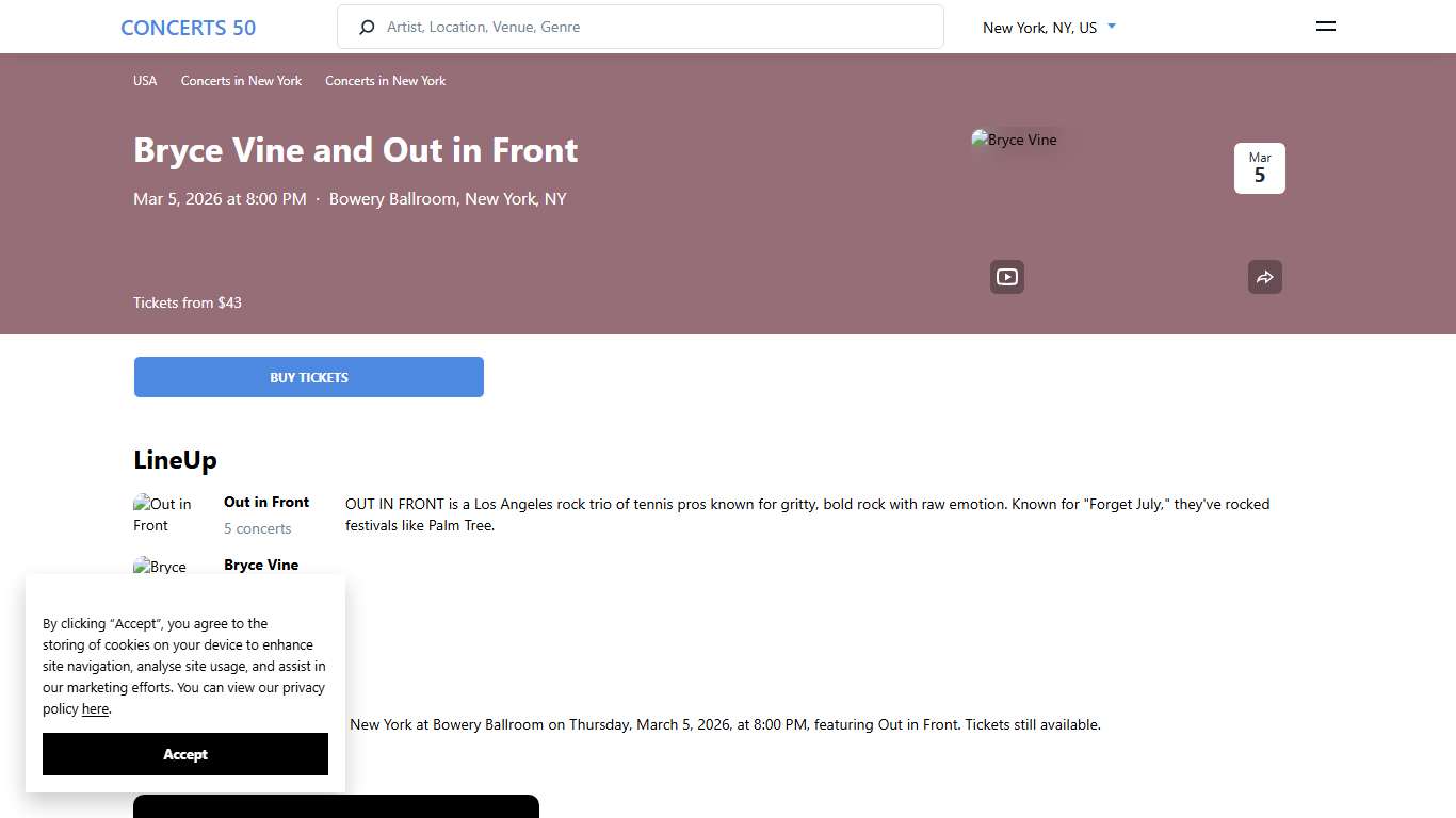 Bryce Vine New York Tickets - Bowery Ballroom Mar 5, 2026