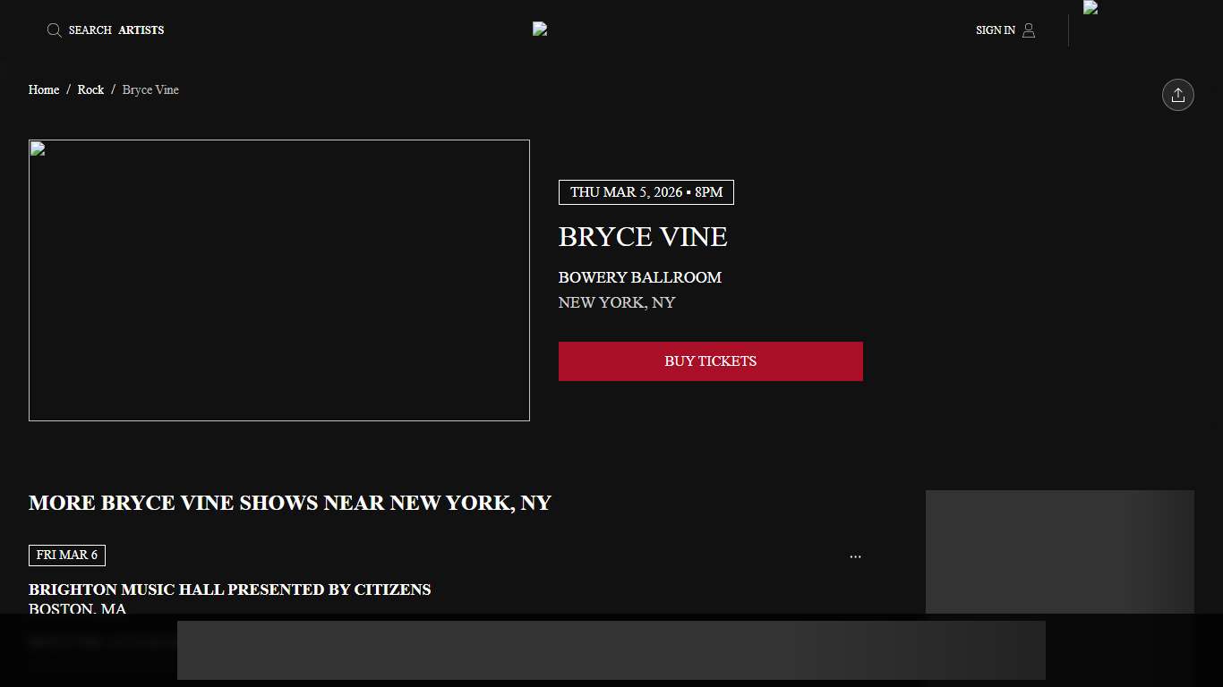 Bryce Vine at Bowery Ballroom on THU Mar 5, 2026 at 8:00 PM - Live Nation
